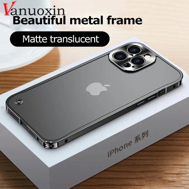 

Luxury Electroplated Metal Frame Case For iPhone 15 11 12 13 14 Pro Max 12 13 Mini 14Plus Frosted Acrylic Back Plate Phone Cases