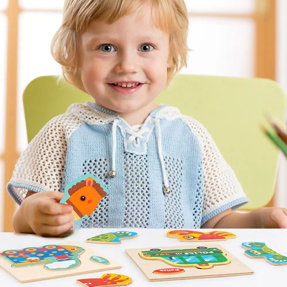 Wood 3D Animal Jigsaw Animal Traffic Jigsaw Toys 3D Wooden Puzzle Early Education Toy Intelligence Game Puzzle Children Gifts