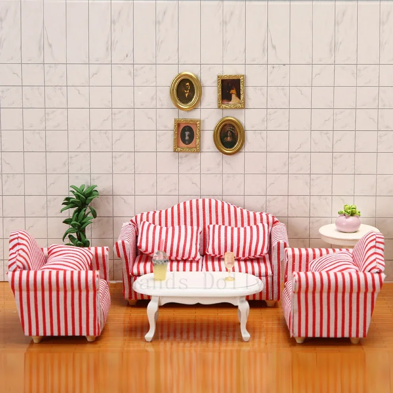 Dollhouse Mini Simulation Living Room Sofas Furniture Model Toys for  1:12 DollHouse Decoration Miniature Accessories