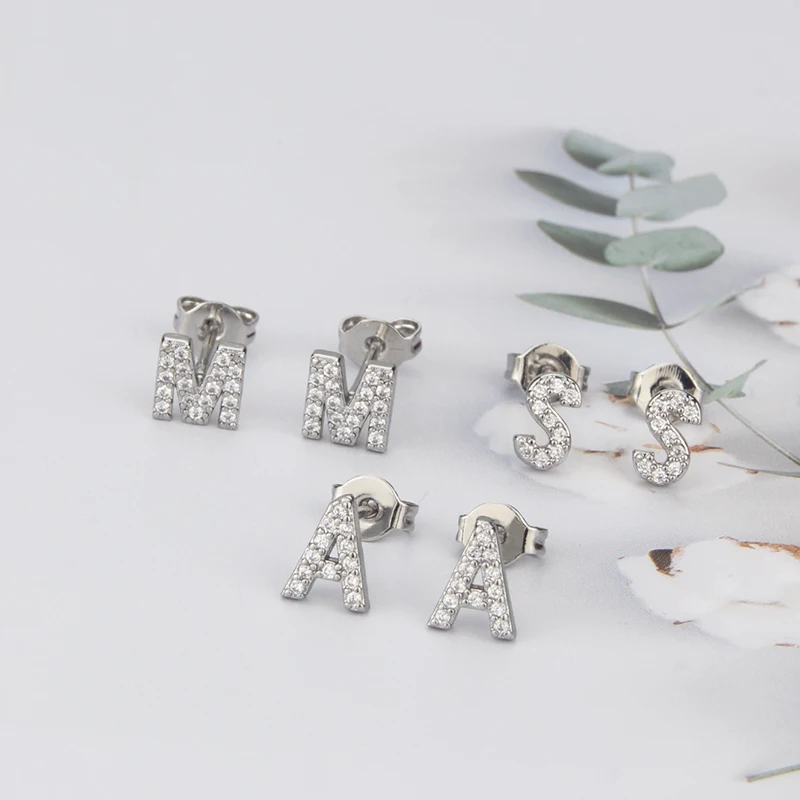 MHS.SUN Wholesale Zircon Initial Letters A-Z Stud Earrings For Women Girls Gold/Silver Color Cute Small Mini Alphabet Earrings 5