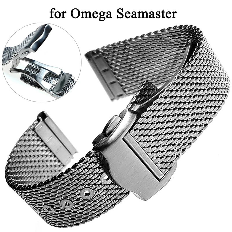 Cinturino In Acciaio Milanese Da 20Mm Per Omega Seamaster 007 Diver 300 Bracciale Con Fibbia Pieghevole Accessori Per Cinturini In Maglia Inossidabile