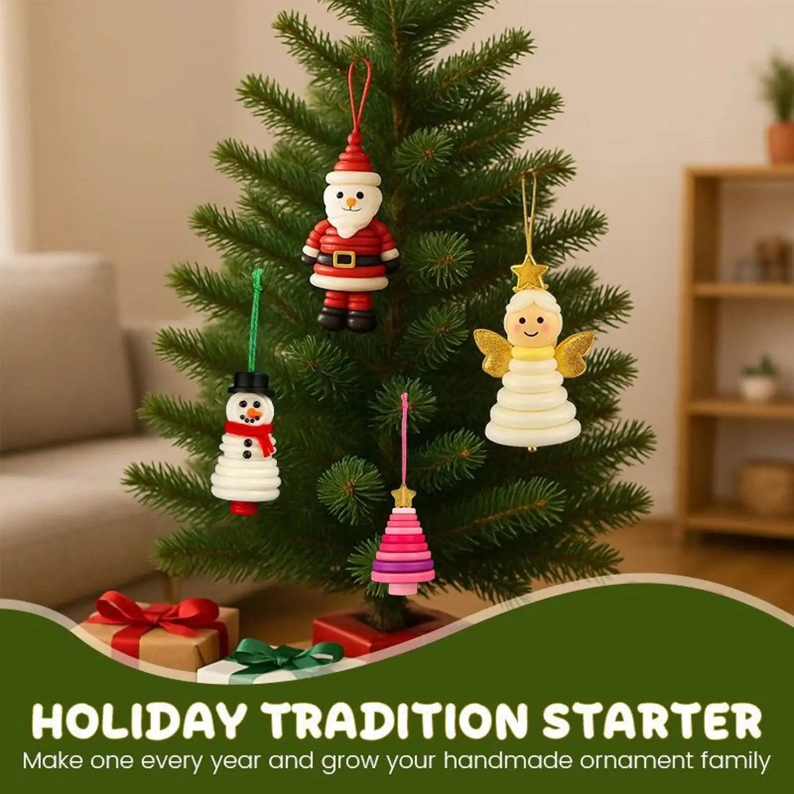 Christmas Button Ornament DIY Crafting Kit Santa Claus, snowman, Christmas tree and angel buttons Pattern, holiday hanging decor