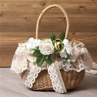 INS Style Straw Bags With Simulation Flower Beach Bag Countryside Girls' Handbag Fashion Handmade Bags Summer Accessories 2