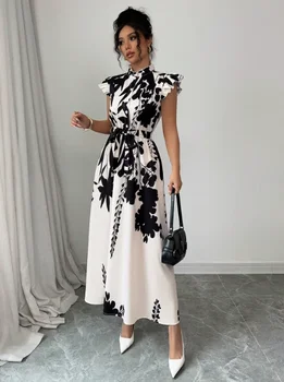 Women's elegant black and white dress, suitable for work, dates and vacations 1
