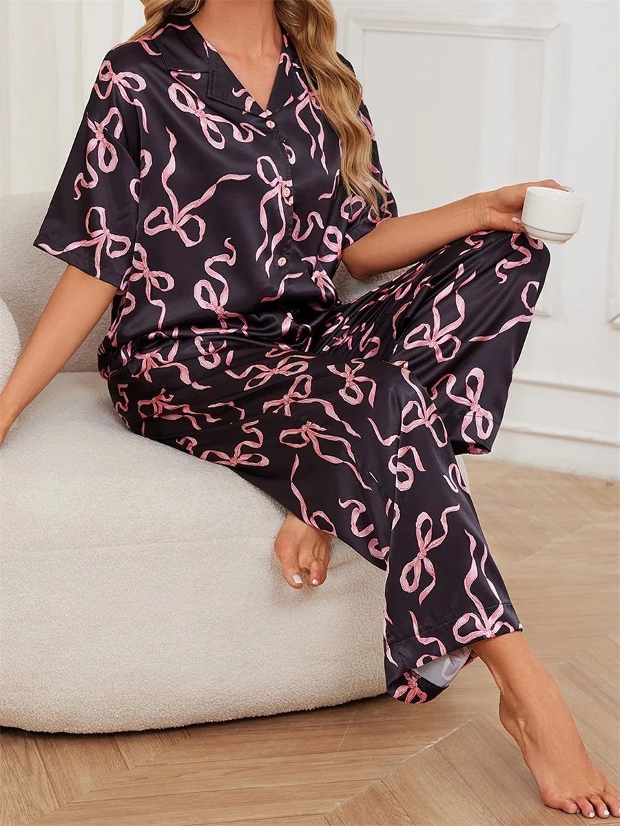 Women s Pajama Set Floral Print Long Sleeve Button-Up Top with Matching Pants Sleepwear Loungewear Set for Ladies