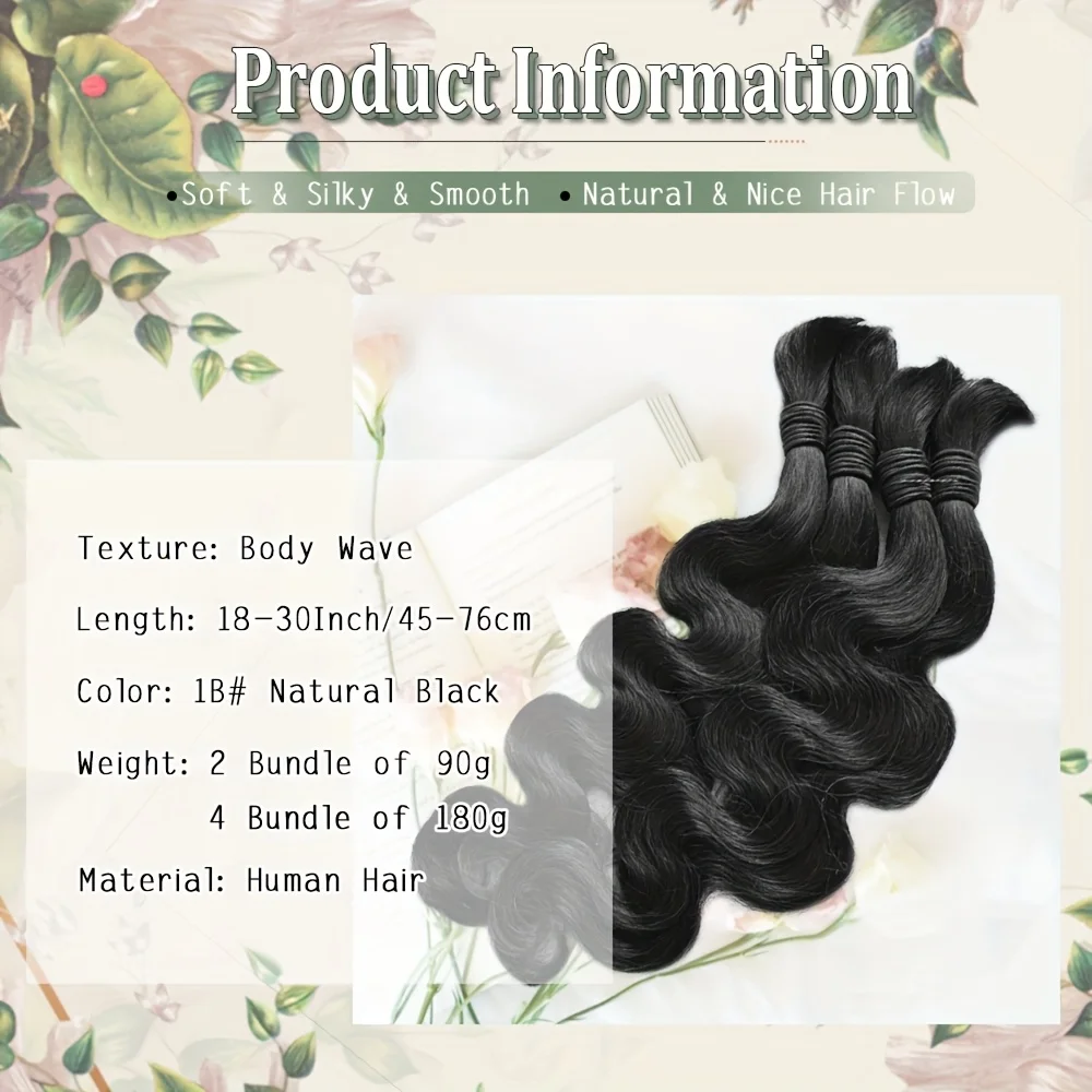 12A Body Wave Bulk Human Hair No Weft Unprocessed Virgin Remy Hair Soft Bouncy For Boho Braids DIY Styling Natural Black Raw Hair Extension 55g/1pack 7