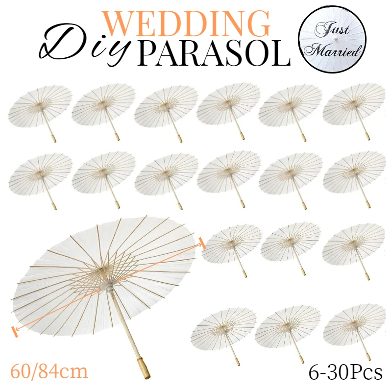 6-30PCS Paper Parasols 60/80cm Bamboo Umbrellas Wedding Paper Umbrellas Party Favors for Bridal Shower Centerpieces Photo Props