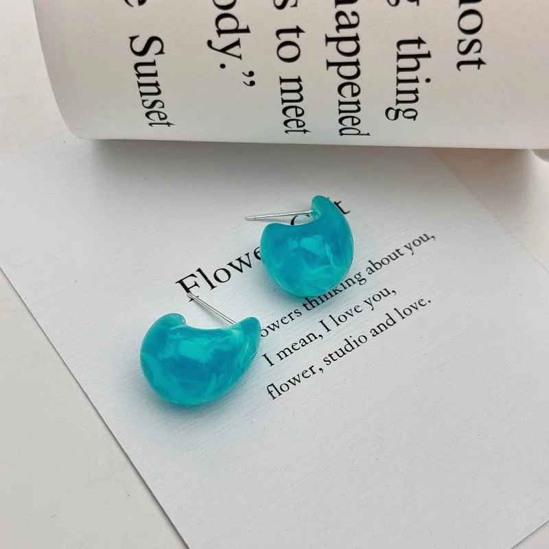 2025 New Stylish Women's C-shaped Stud Earrings Blue Enamel Water Drop Design Candy Color Lovely Wedding Jewelry aretes de mujer 5