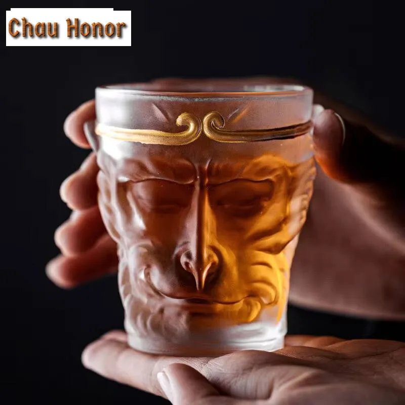 130ml High End Crystal Glass Teacup Creative Wukong Master Cup Men's Large Capacity Water Cup Coffee Mug Chazhan Teaware Gifts