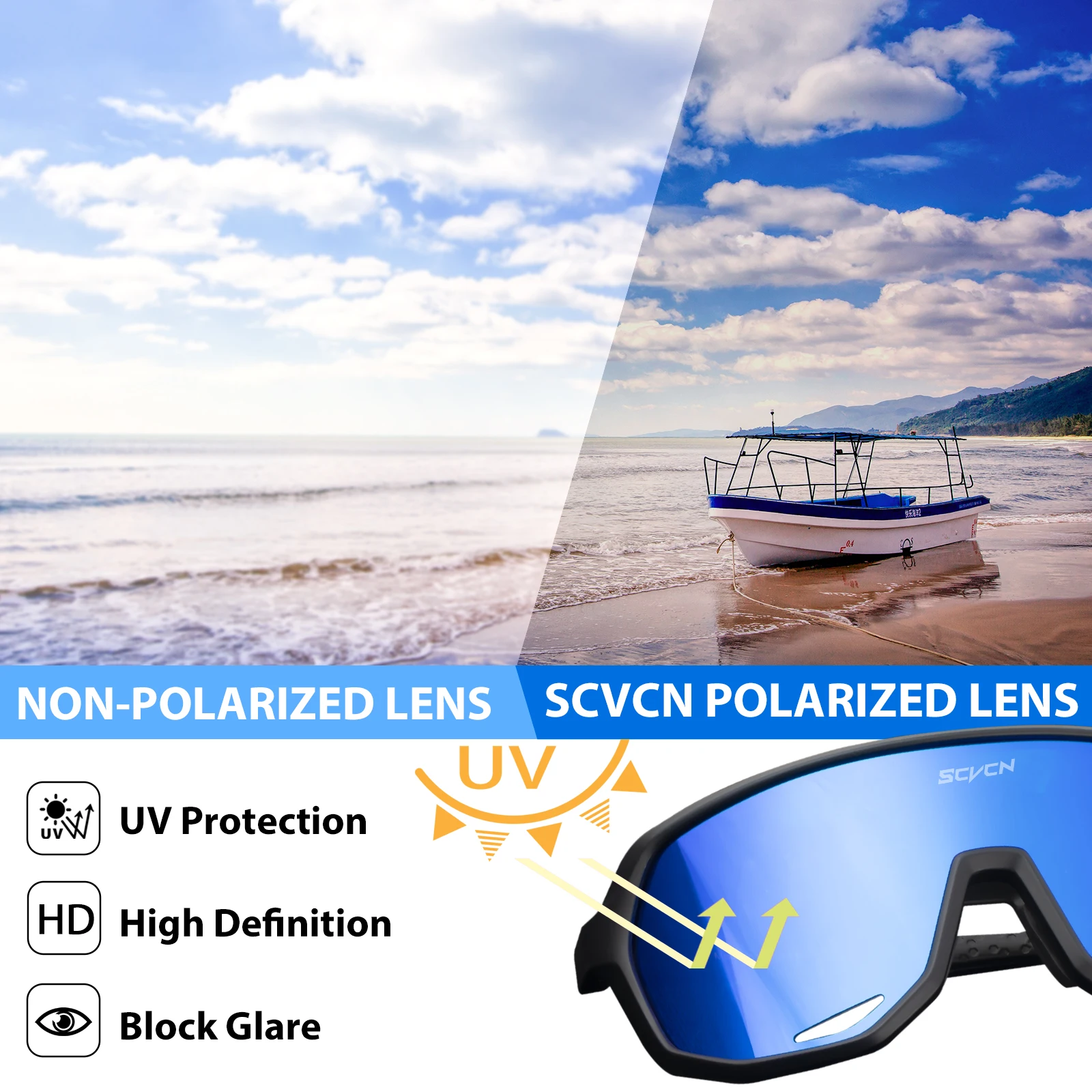 SCVCN Polarized Fishing Sunglasses Men Outdoor Beach Fishing Glasses Sports UV400 Goggles Road Bike Bicycle Cycling Glasses polarized sunglasses fishing sunglasses