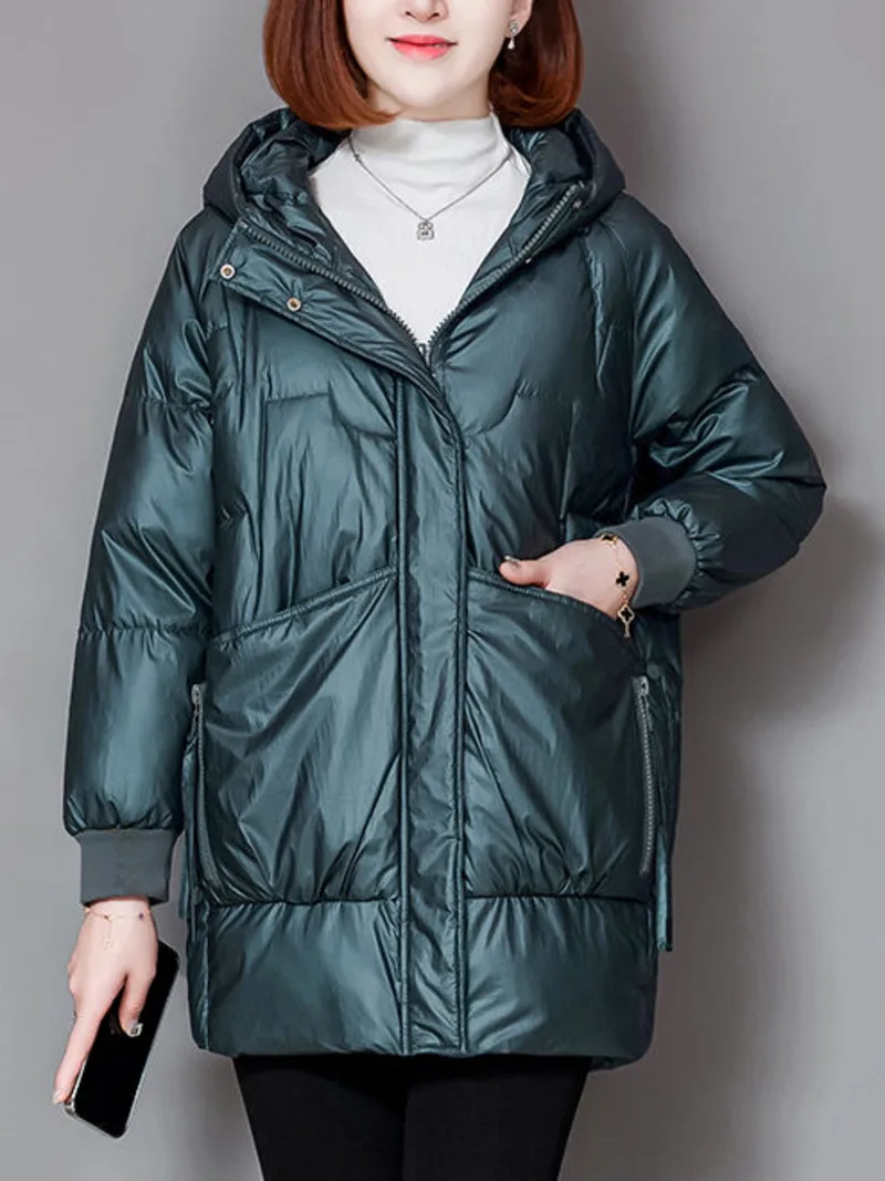 

Winter Korean Version Of The Fashion Down Jacket Women's Loose And Thin Warm Mid-length Down Cotton Jacket Women's Solid Color