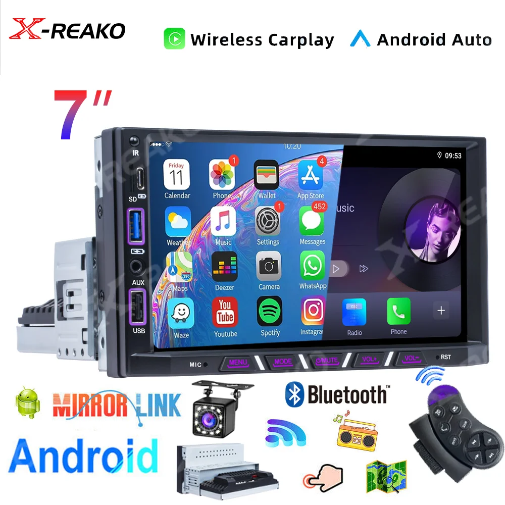 

X-REAKO 1Din 7 Inch 2G 32G Android 12 Car Radio Multimedia Video Player Autoradio CarPlay Stereo GPS Navigation Player Head Unit