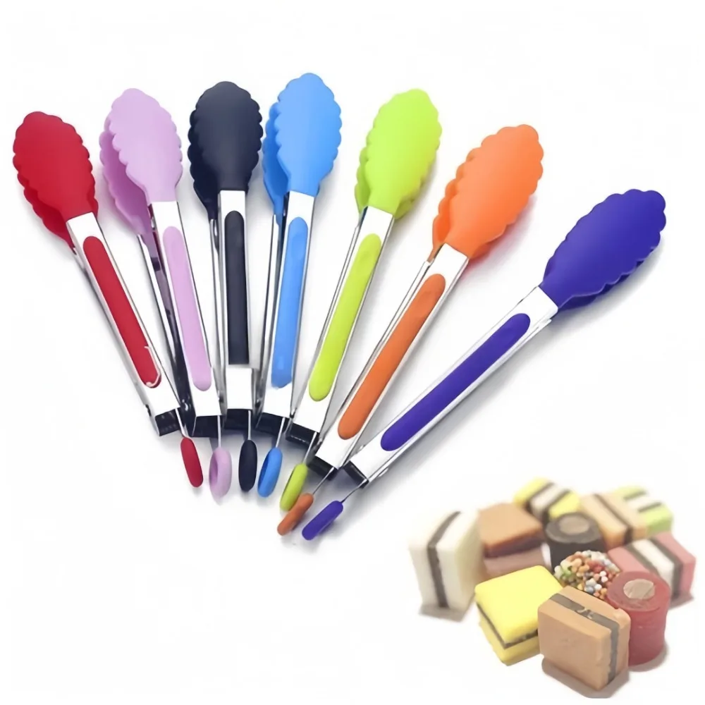 Food Tongs Anti Slip Cooking Serving Tongs Stainless Steel Food Clip Bread Salad Tong Heat-Resistant Barbecue Clips Kitchen Cooking Tool