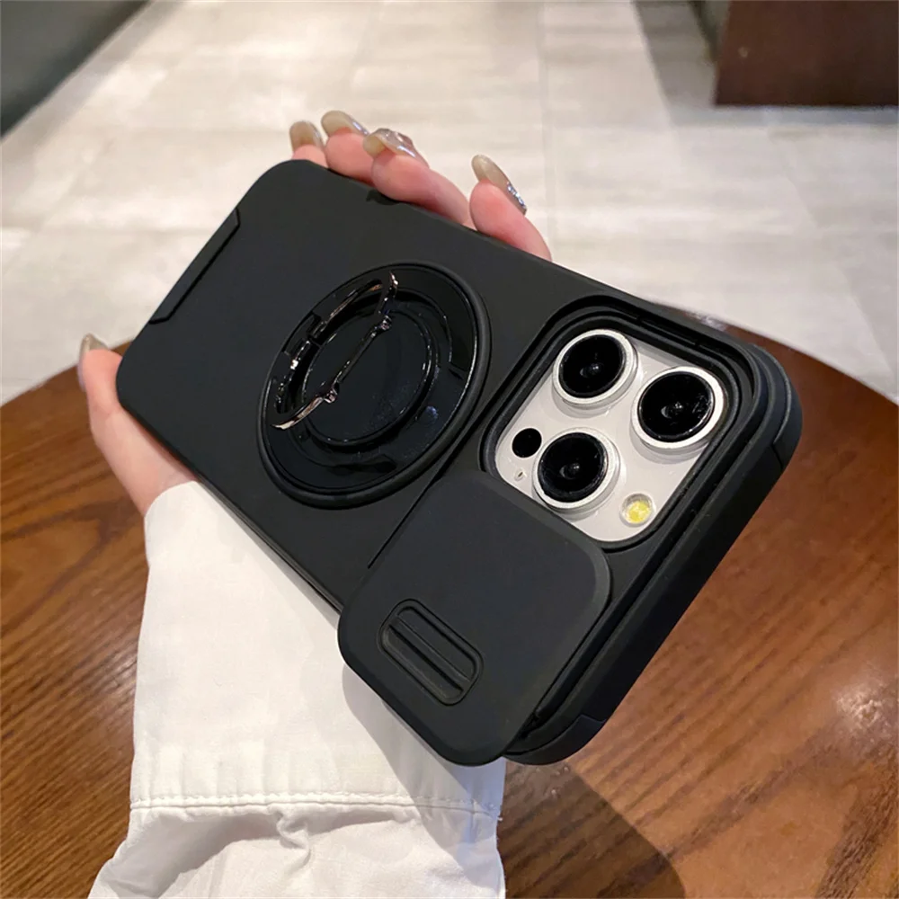 Coque de protection magnétique rotative pour iPhone 15 16 Pro Max 14 13 12 11 avec protection d'objectif d'appareil photo coulissant et coque antichoc_voghion.com
