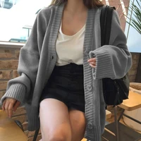 2023 Autumn Women's Sweater Fashion V-neck Vintage Knitted Cardigan Korean Loose Solid Sweaters Female 3
