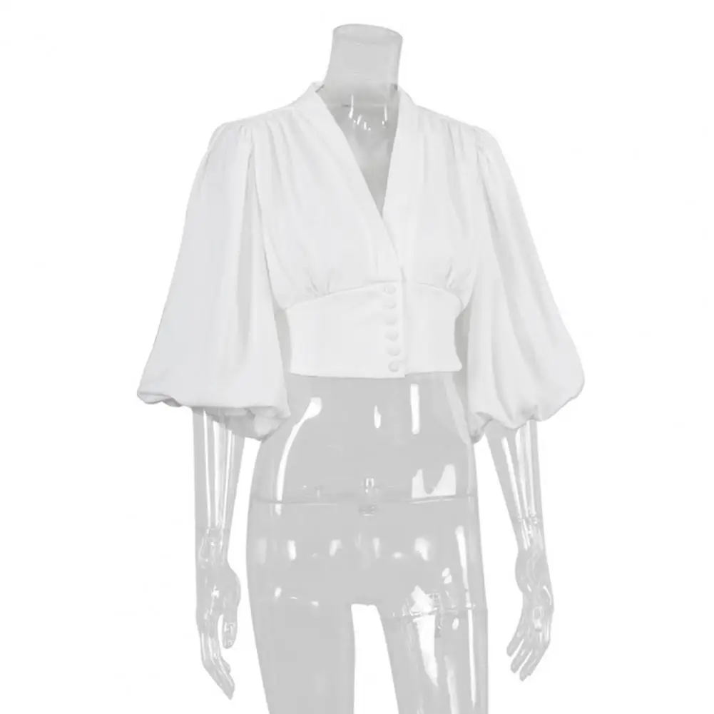 

Women Blouse Elegant V-neck Long Sleeve Blouse Women's Loose-fit Solid Color Shirt Soft Elastic Lady Top for Spring Autumn