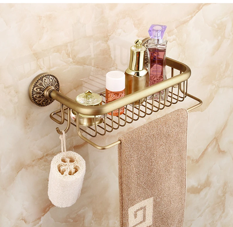 Description Picture 4 of itemAntique Bronze Brass Wall Mounted Bathroom Soap Basket Bathroom Shower Shelf Shampoo Holder Shelves Storage Shelf Rack