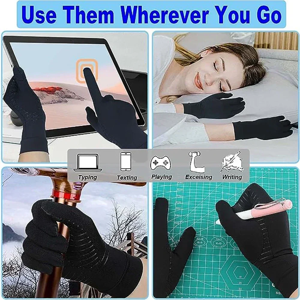 1/2 Pairs Black Women Men Copper Fiber Spandex Touch Screen Gloves for Running Sports Winter Warm Football Hiking Driving Glove 6