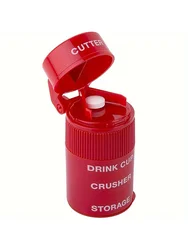 2-in-1 Pill Crusher and Grinder with Stainless Steel Blade and Removable Drinking Cup (Red)