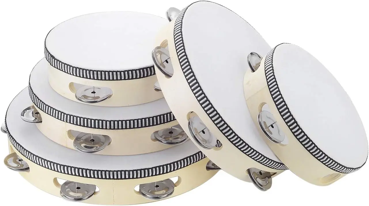 Tambourine for Adults 4 6 8 10 Inch Hand Held Drum Bell Birch Metal Jingles Percussion Gift Musical Educational Instrument