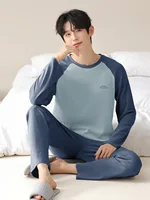 Vêtements de nuit pour hommes, 100% coton, manches longues, quatre saisons, grande taille, ensemble de costume de maison en pur coton pour adolescents pour la chaleur 4