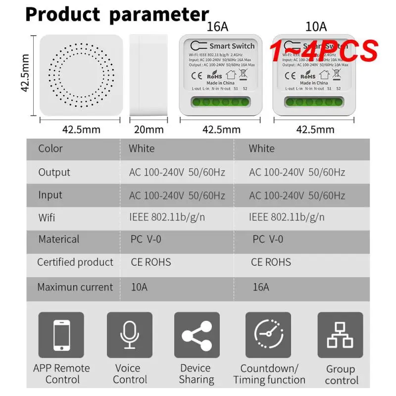 

1 ~ 4 шт. Мини Wi-Fi переключатель Tuya 16 А 2-полосное дистанционное управление таймер реле Автоматизация для умной работы с Alexa Home
