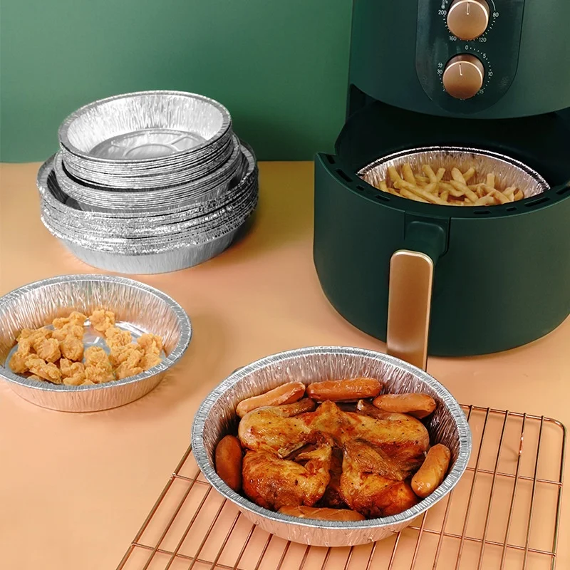 50Pcs Air Fryer Disposable Paper Microwave Oil Foil Tin Steamer Mat Aluminum Food Tray Container Non-stick Baking Tin Foil Plate