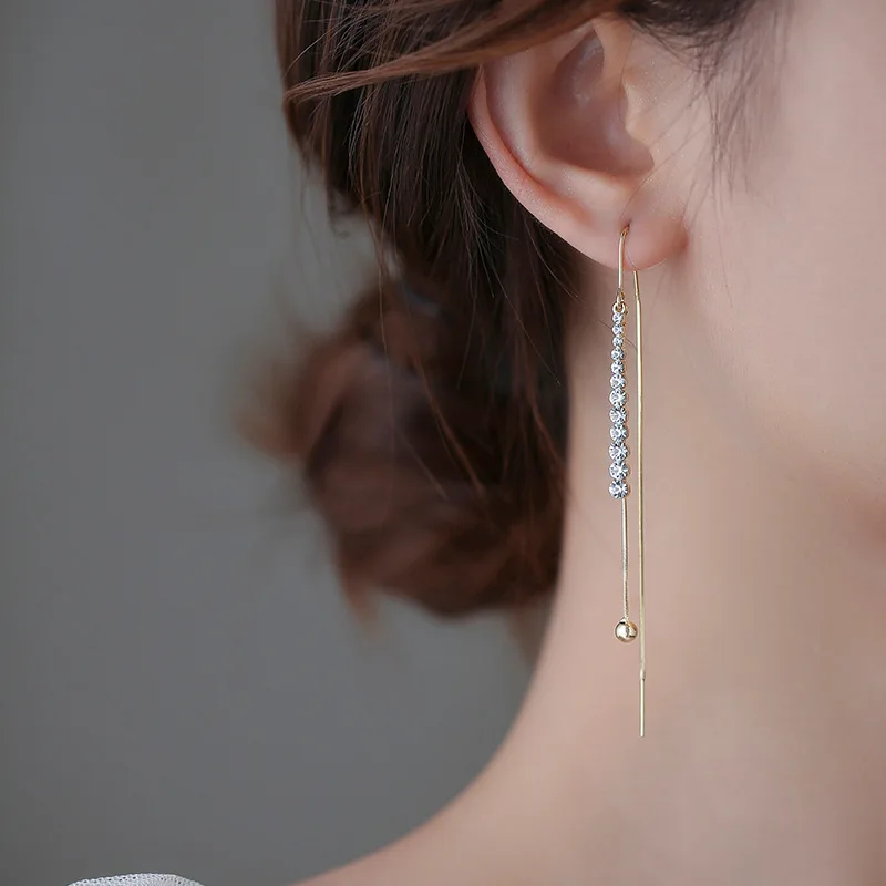 Dangle Earrings Luxury Green Zircon Long Tassel For Women Korean Fashion Shiny Butterfly Temperament