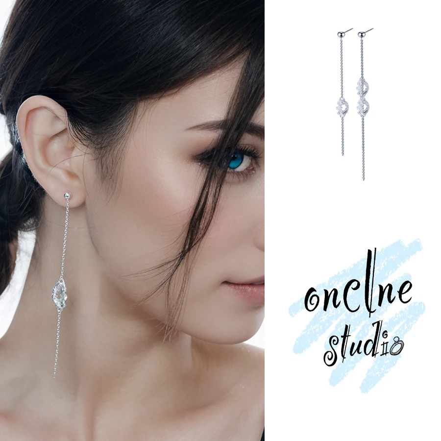 

Long Chain Tassel Earrings for Woman Exture S925 Silver Asymmetrical Earrings