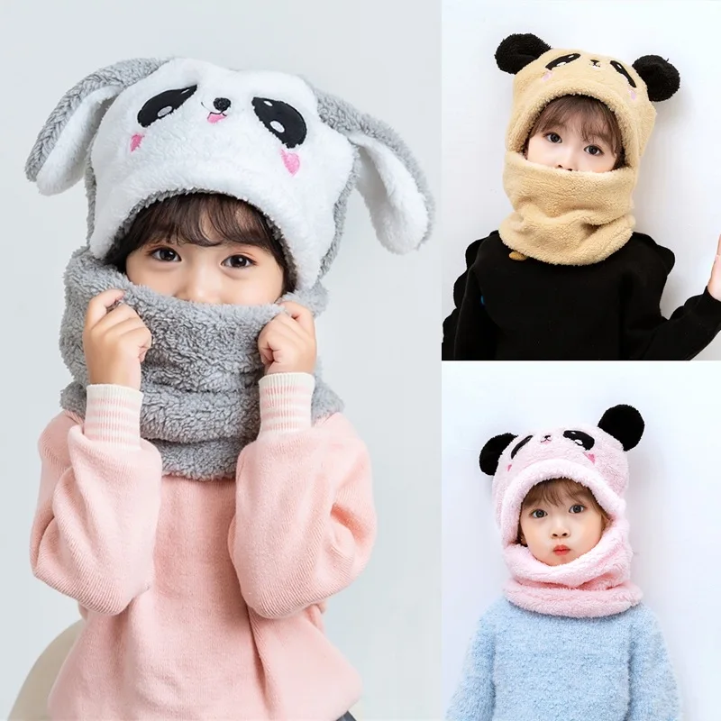 

Winter Children Hat Plus Fleece Kids Caps Cartoon Hat Girls Boys Scarf Thicken Cap Newborn Photography Baby Stuff Accessories