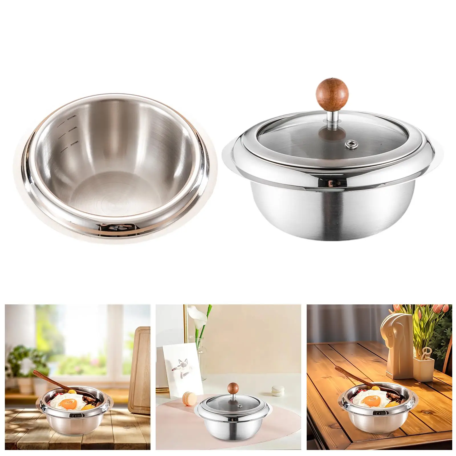 Stainless Steel Mixing Bowl Sturdy 1L Practical Kneading Bowl Serving Bowl for Kitchen Home Restaurant Cooking Meal Prepping