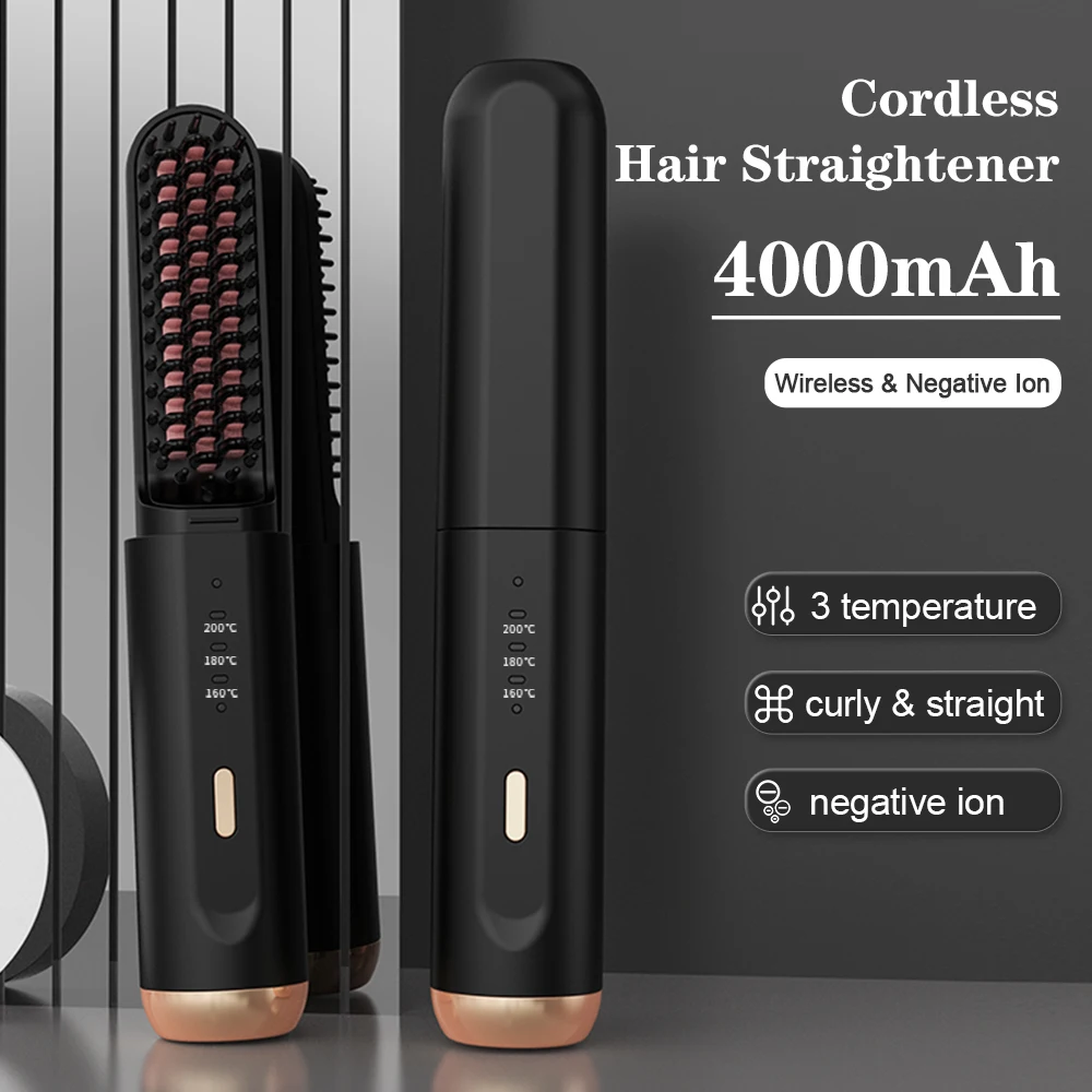 

Cordless Beard Straightener for Men Hair Straightener Brush Fast Heated Electric Hair Brushes Multifunctional Wireless Hot Comb