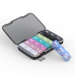 Deluxe Weekly 4 - Times - a - Day Pill Organizer with Drawer and Travel Case (Colorful A)