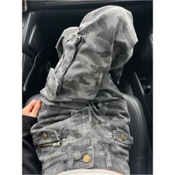 MEXZT Y2K Camouflage Cargo Jeans Women Streetwear Wide Leg Denim Pants Vintage Korean High Waist Pockets Zipper Baggy Trousers