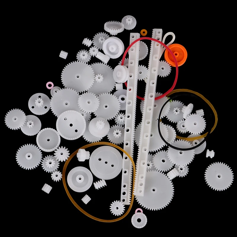 Electric Bike Gear Motor Gear Transmission Gear Electric Chain Saw Gear Cassette Deck Tape Gear 75PCS/set Plastic Gear Rack Pulley Belt Worm Gear Single-and Double-Gear Teeth Toy Car DIY Kit
