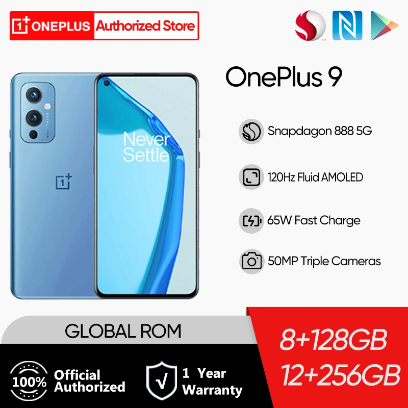 Global Rom OnePlus 9 5G Smartphone Snapdragon 888 Android 11 6.55'' 4500 mAh 120Hz Fluid AMOLED NFC Oneplus9 Mobile Phone oneplus cell phone