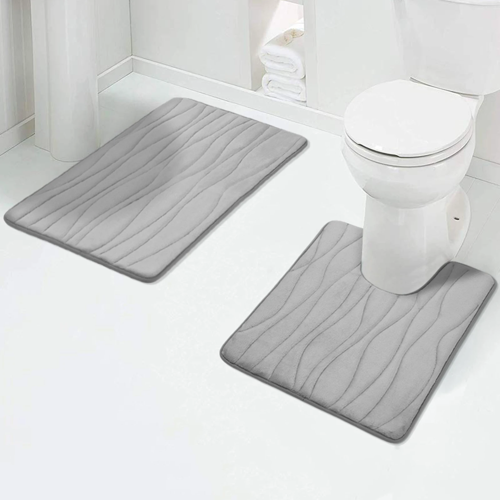Olanly 2PCS Bathroom Rug Set NonSlip Absorbent Shower Pad Soft Memory
