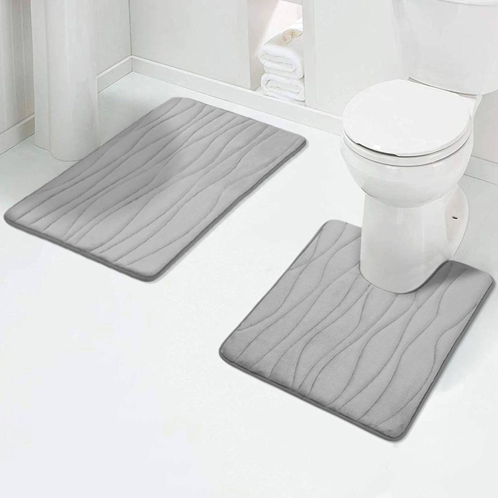 Olanly 2PCS Bathroom Rug Set NonSlip Absorbent Shower Pad Soft Memory