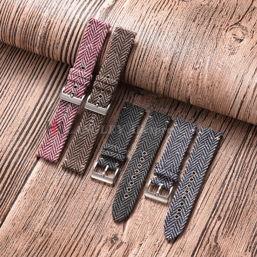 Vintage Genuine Leather and Tweed Nylon Quick Release Strap - Weave Bracelet