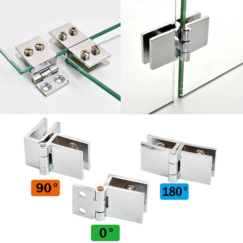 90 180 Degree Bilateral Clip Home Easy Install Glass Clamp Zinc Practical Durable Cabinet Door Hinge Bathroom Furniture Cupboard