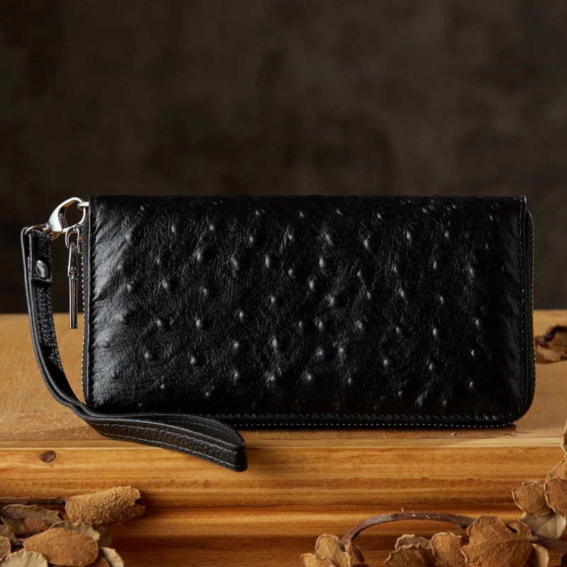 Genuine Leather Long Wallet Men Cowhide Leather Card Holders Zipper Billfold Business Money Clip Retro Cash Purse Coin Pocket