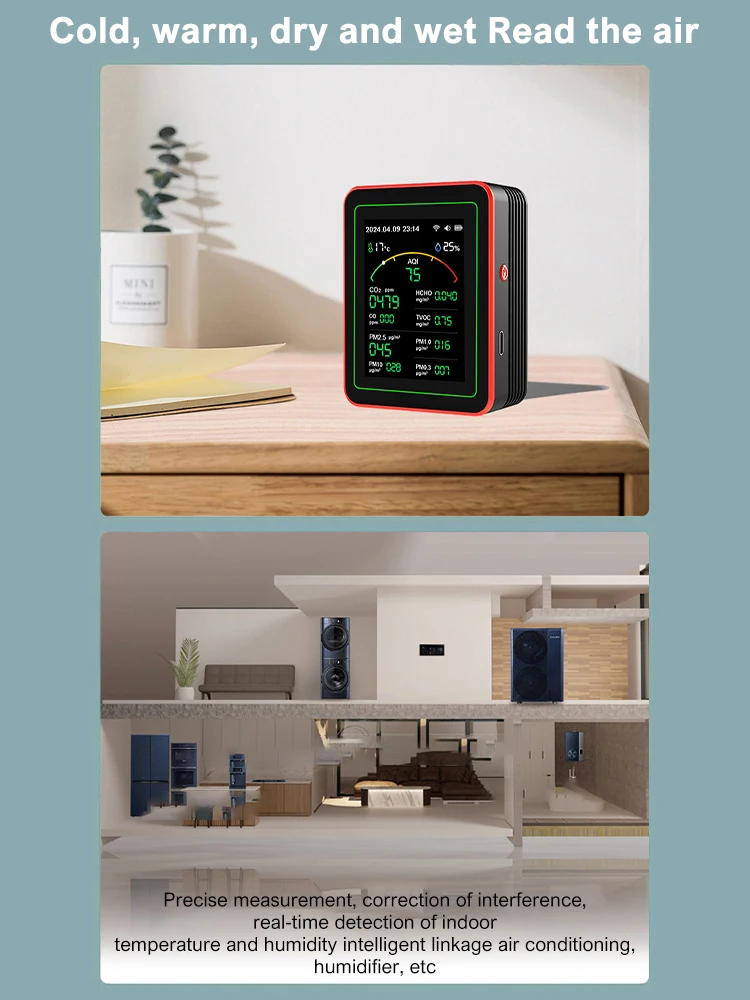 Tuya WiFi 15 in 1 Home Air Quality Monitor TFT Display CO CO2 HCHO TVOC AQI PM0.3 PM2.5 PM10 Carbon Dioxide Detector
