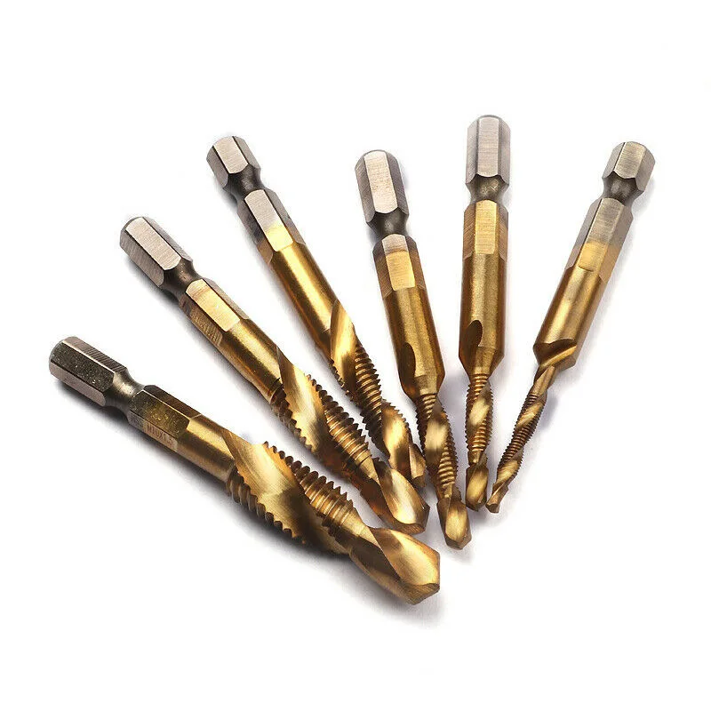 

6PCS M3-M10 Hexagonal Shank Composite Tap High-speed Steel Drilling Chamfer Three-in-one Machine Screw Tap Manual Tools Set