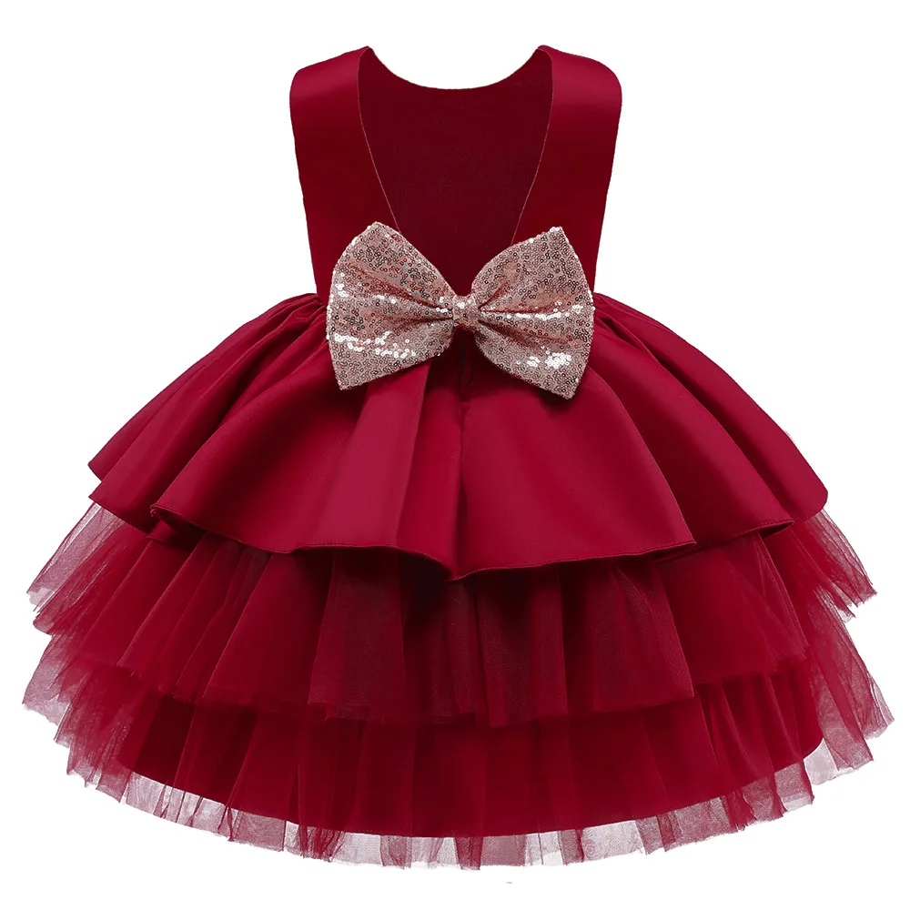 

3-10 Years Baby Girls Tutu Stain France Dress Flower Princess Gown For 1st Birthday Party Newborn Prom Tulle Walk Show Clothes