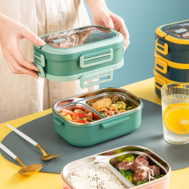 Thermal Lunch Box Stackable Hot Food Insulated Box 304 Stainless Steel  Round Lunchbox Sealed Food ContainersMonolayer 304 Thickened ( Green )