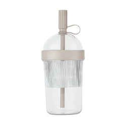 Eco - Friendly Transparent Plastic Tumbler with Lid and Straw - Portable Reusable Coffee Cup (Brown)