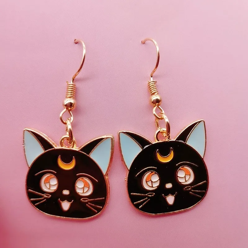 Dangle Earrings Drop Earrings Animal Earrings Sailor Moon Cat Earrings Luna and Artemis Anime Inspired Enamel Drop Earrings Kawaii Animal Jewelry for Women Girl Gift