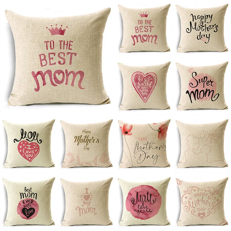 

Mother's Day Linen Throw Pillowcase Home Sofa Bedroom Cushion Cover Pink Heart Gifts 40*40cm/45*45cm/50*50cm