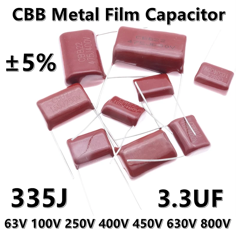 

(10 шт.) CL21X CBB22 металлический пленочный конденсатор 3,3 UF 335J 63V 250V 400V 630V Шаг 20 мм/25 мм/30 мм/15 мм/20 мм ± 5%
