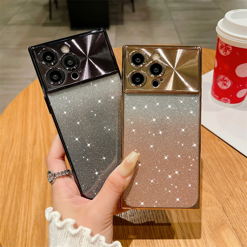 Coque de téléphone à paillettes électroplaquées, étui pour iPhone 13 14 15 Po Max Plus, Fashion Squae, doux, antichoc_voghion.com